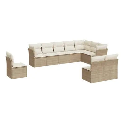 vidaXL Garden Sofa Set Piece with Cushions Outdoor Sofa Beige Poly Rattan