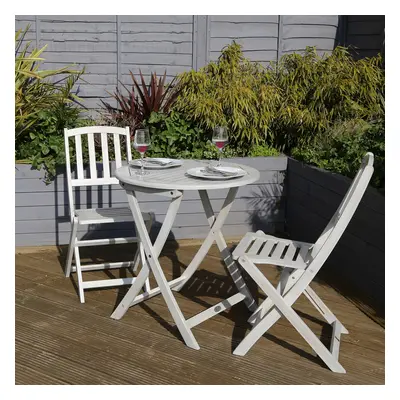 Charles Bentley Acacia FSC White Washed Wooden Outdoor Garden Patio Bistro Set - Table with Chai