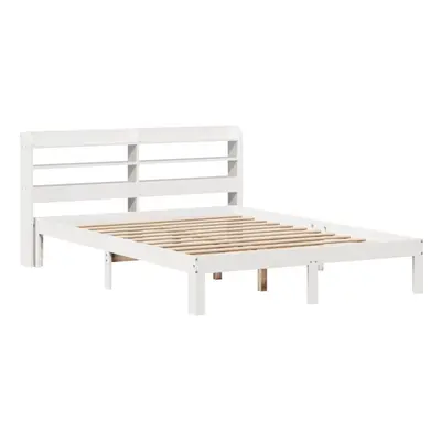 vidaXL Bed Frame with Headboard Bed Base White 140x190 cm Solid Wood Pine