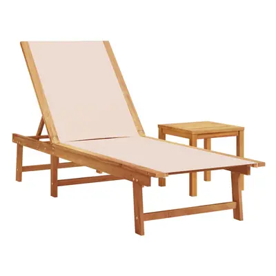 (cream, sun lounger + table) vidaXL Sun Lounger Bed Outdoor Garden Recliner Solid Acacia Wood an