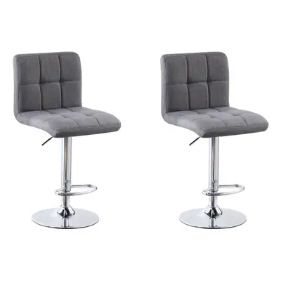 (Fabric Grey) 2x Charles Jacobs Cube Style Adjustable Breakfast Bar Stool with Footrest Pair