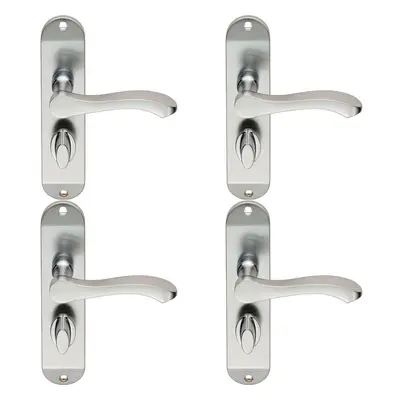 4x PAIR Scroll Lever Door Handle on Bathroom Backplate x 40mm Satin Chrome