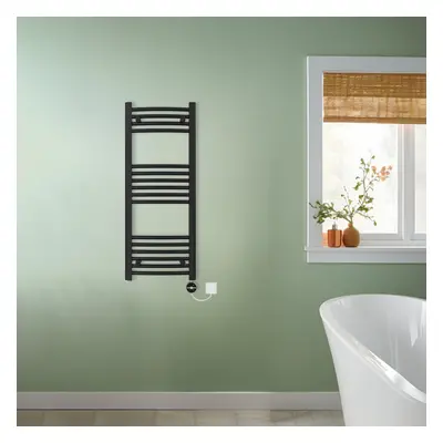 (Black, 1000x400mm) NRG Prefilled Thermostatic Electric Curved Heated Towel Rail Radiator