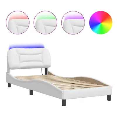 vidaXL Bed Frame with LED Lights Home Bed Base White 80x200 cm Faux Leather