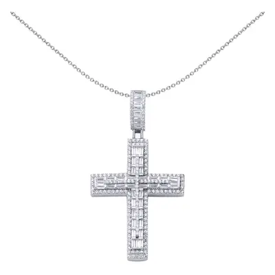 Jewelco London Men's Rhodium Plated Sterling Silver Baguette Cubic Zirconia Tier Brick Layer Art