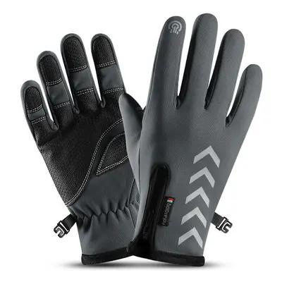 (Gray, S) Cycling Warm Gloves Season Outdoor Waterproof Sports Anti-skid Five-finger Touch Scree