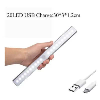 (20LED USB Charge, Warm Light) Wireless LED Cabinet Night Light Motion Sensor Light Closet Night