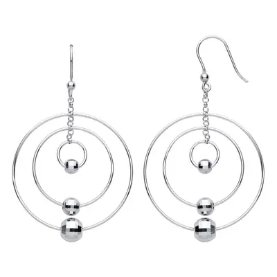 Jewelco London Ladies Rhodium Plated Sterling Silver Triple Disco Bead Circles Atom Orbit Drop E