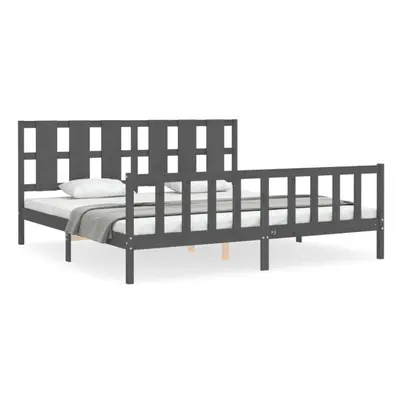 (grey, x cm) vidaXL Bed Frame Bed Base Wooden Bed with Headboard Black King Size Solid Wood