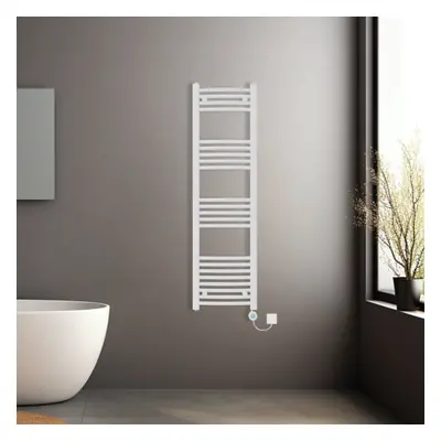 (White, 1400x400mm) Pre-filled Electric Curved Heated Towel Rail Radiator Thermostatic