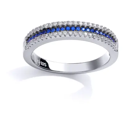 (O) Jewelco London Ladies Rhodium Plated Sterling Silver Blue Cubic Zirconia Row River Eternity 