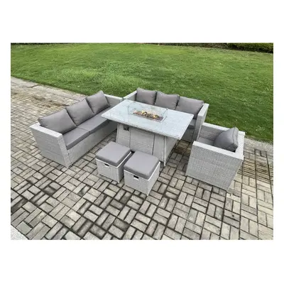 Fimous Seater Outdoor Garden Dining Sets Rattan Furniture Gas Fire Pit Dining Table Gas Heater w