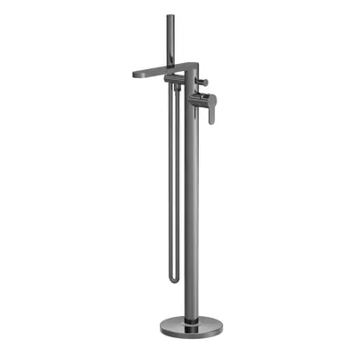 Freestanding Round Bath Shower Mixer Tap - Brushed Pewter