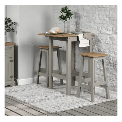 Home Source Corona Linea Pine Grey Drop Leaf Breakfast Bar Set