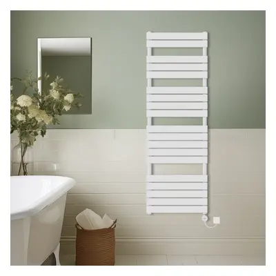 (White, 1800x600mm) Prefilled Thermostatic Electric Flat Panel Heated Towel Rail Ladder Warmer R