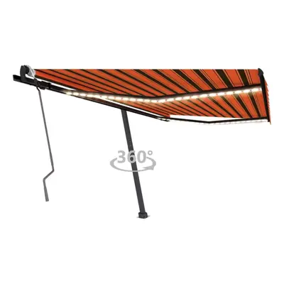 vidaXL Manual Retractable Awning with LED 450x300 cm Orange and Brown Balcony