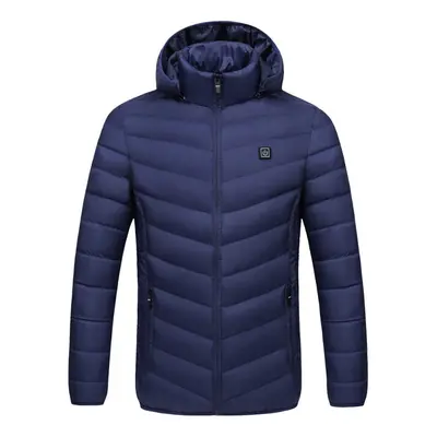 (Blue, 3XL) Electric USB Intelligent Heated Coats Jackets Hooded Heating Back + Neck Vest Winter