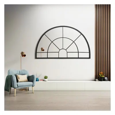 Black Window Pane Half Circle Wall Mirror