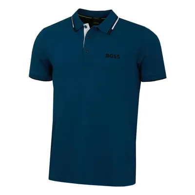 (M, Open Blue) Hugo Boss Mens Paddy Pro Contrast Stripe Regular Fit Boss Logo Polo Shirt