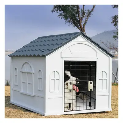 (Small - 65cm W x 75.7cm D x 63.2cm H) Plastic Dog Kennel Pet House Weatherproof In/Outdoor Anim