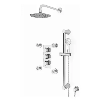 Nes Home Round Way Concealed Shower Mixer Valve,Shower head,handset Rail kit,Body Jets