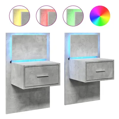 (concrete grey, pcs) vidaXL Wall-mounted Bedside Cabinet with LED Lights Bed Table Bed Cabinet