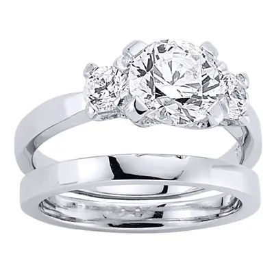 (O) Jewelco London Ladies Rhodium Plated Sterling Silver Cubic Zirconia Wedding Band Bridal Ring