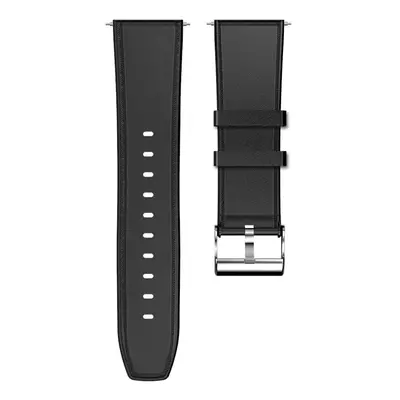 (Black) 24mm Head Layer Cowhide Silicone Watch Band Strap for Smart Watch