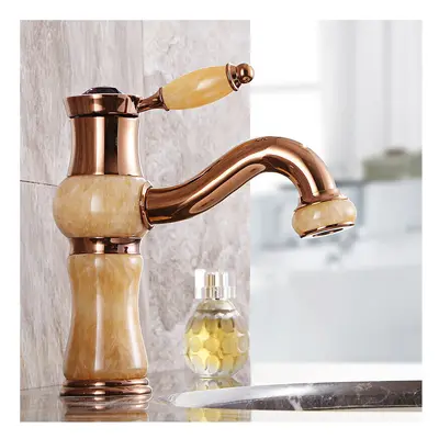 (Rose Gold, Short Type) Antique Copper Bathroom Basin Faucet Tap Hot and Cold Water Single Hole 