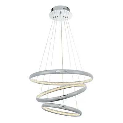 LED Ceiling Pendant Light 47W Warm White Chrome & Crystal Ring/Hoop Strip Lamp