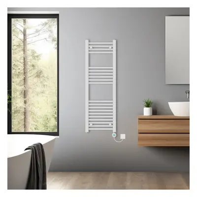 (White, 1200x400mm) Pre-filled Bathroom Straight Electric Heated Towel Rail Radiator Thermostati