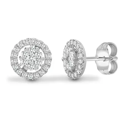 Jewelco London Solid 18ct White Gold Pave Set Round G SI 0.65ct Diamond Halo Cluster Stud Earrin