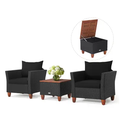 3PCS Patio Rattan Furniture Set Sectional Sofa Conversation Set(Black)