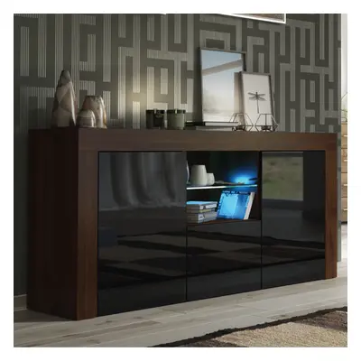 TV Unit 145cm LED Creative Furniture - Walnut & Black Gloss Doors