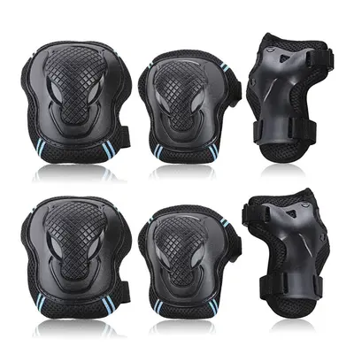 (Blue, M) Knee Pads Set Protector Kit Elbow Wrist Guards Protective Equipment for Skateboard Cyc