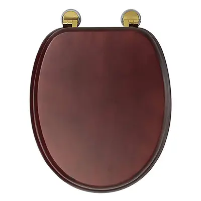 WL515202 Moulded Wood Mahogany Effect Toilet Seat, Brass Hinges, x x cm