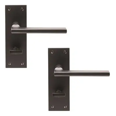 2x PAIR Straight Square Handle on Bathroom Backplate x 50mm Matt Bronze