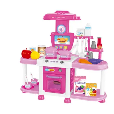 () Children's Playhouse Kitchen Toy Set Sound And Light Effects Girls Cook Utensils