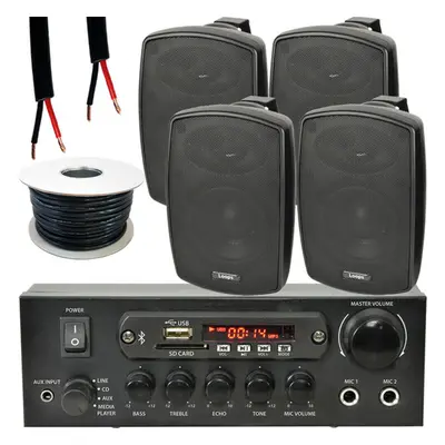 Outdoor Bluetooth Speaker Kit 4x 60W Black Stereo Amplifier Garden BBQ Parties