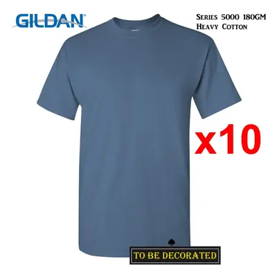 (L) Packs Gildan T-SHIRT Basic Tee - 5XL Small Big Men Heavy Cotton (Indigo Blue)