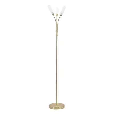 ValueLights Maya Gold Way Curved Arm Reed Shaded Upright Floor Lamp