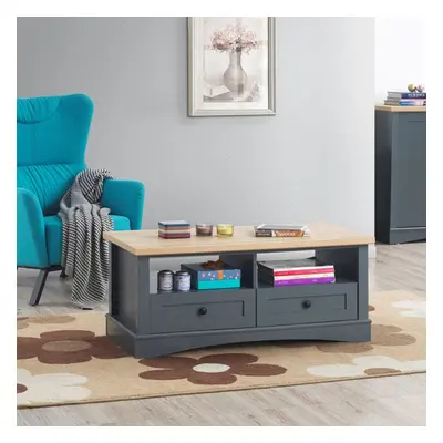 Carden Living Room Coffee Table Drawers Dark Grey & Oak Storage Furniture