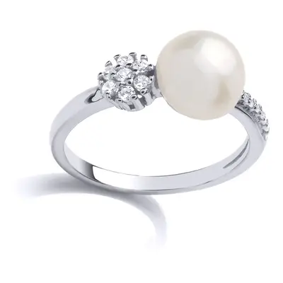 (R) Jewelco London Ladies Rhodium Sterling Silver CZ & Freshwater Cultured Pearl Full Moon Clust