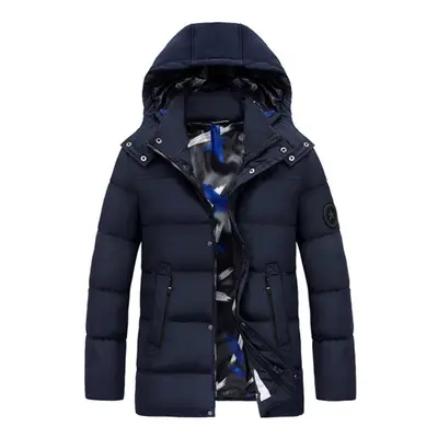 (Blue, L) Electric Unisex Heating Hooded Coats Winter Warm Heated Jacket Detachable Cap