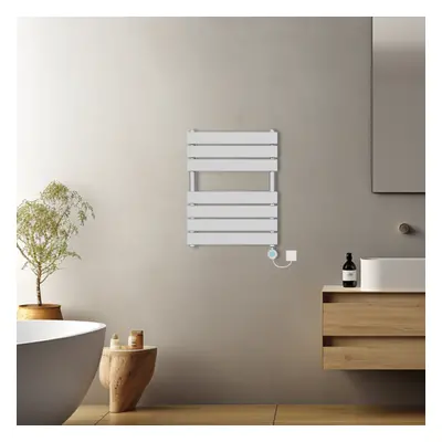 (Chrome, 650x500mm) Pre-filled Electric Heated Towel Rail Radiator Flat Panel Thermostatic