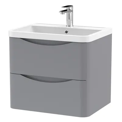 Wall Hung Drawer Vanity Basin Unit with Polymarble Basin, 600mm - Satin Grey