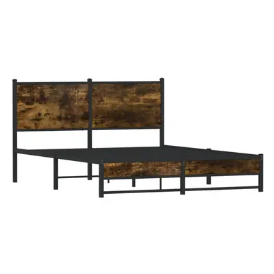 vidaXL Metal Bed Frame with Headboard Bed Base Bedstead Smoked Oak 137x190 cm