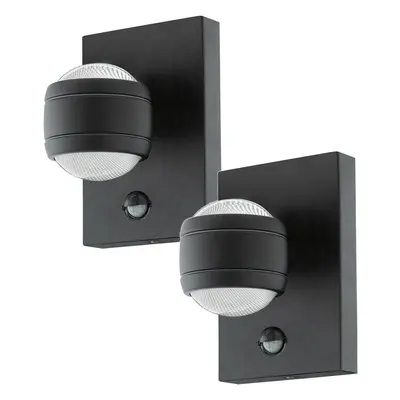 2 PACK IP44 Outdoor Wall Light & PIR Sensor Black Zinc Steel 3.7W LED