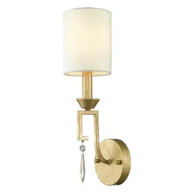 Wall Light Grecian Key Motif Ivory White Linen Shade Distressed Gold LED E14 60W