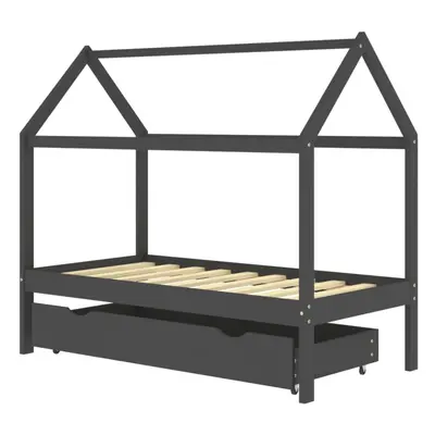 vidaXL Solid Pine Wood Kids Bed Frame with a Drawer Dark Grey 80x160cm Unit